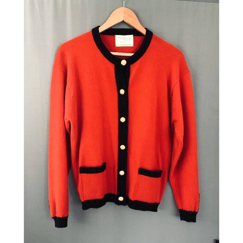 Traquair of Scotland Merino Wool Angora Red Cardigan Sweater M Gold Buttons 80s